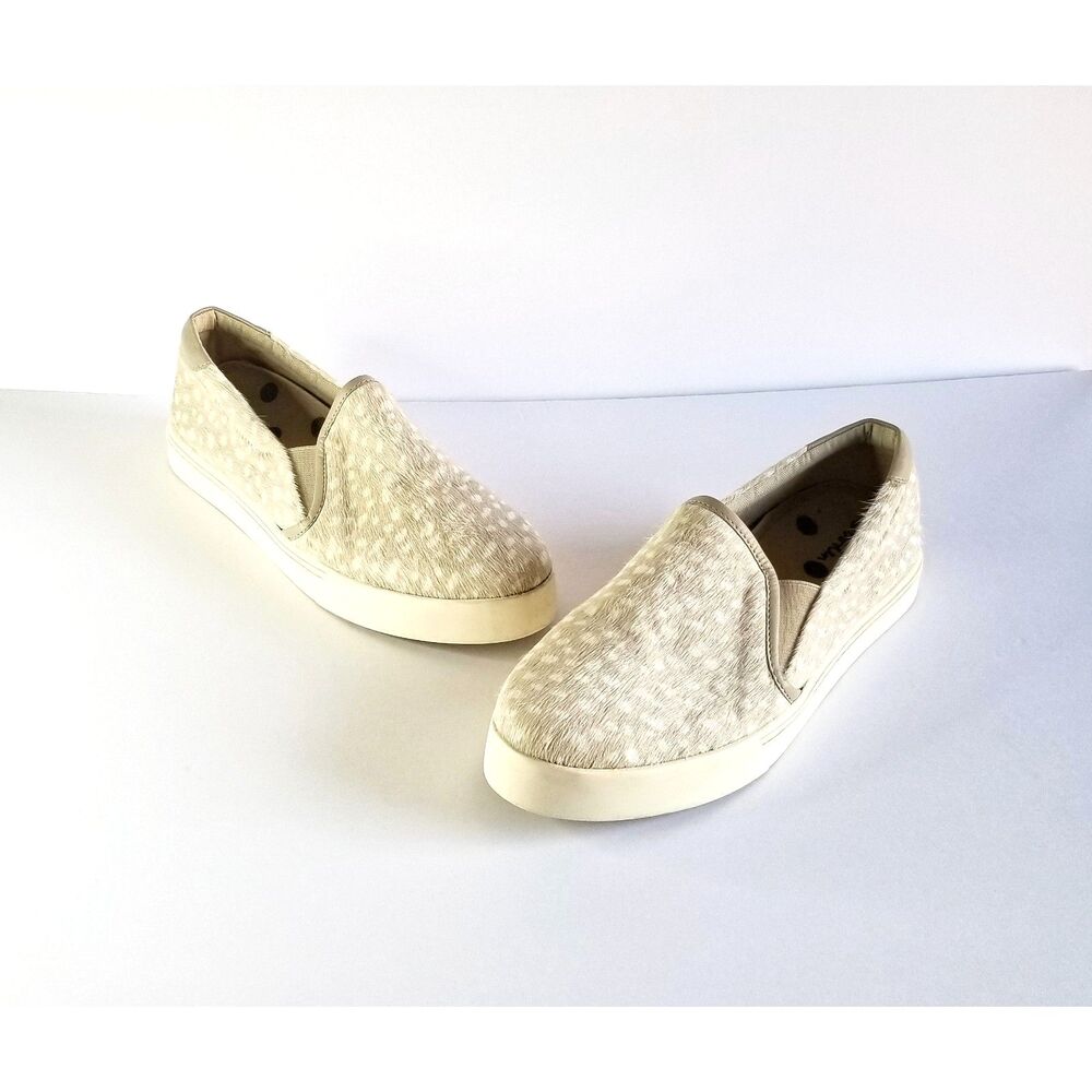 BODEN Calf Hair Slip On Sneakers Cream White Spotted Sz 41 9.5 Flat